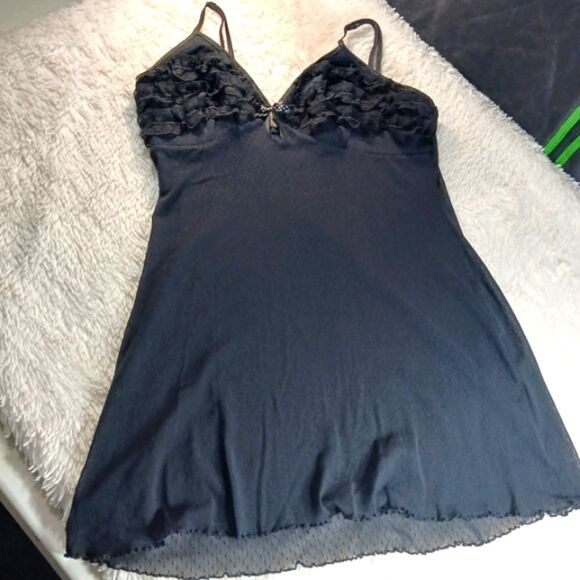 Gilligan And Omalley Black Sheer Lined Slip Dress With A Back Tie And Lace Large - Picture 4 of 11